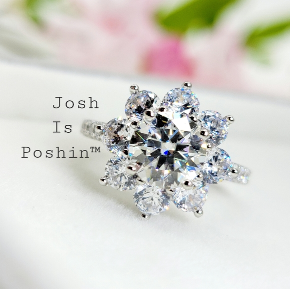 JoshisPoshin Jewelry - 2CT. T.W. Moissanite flower halo ring in sterling silver
